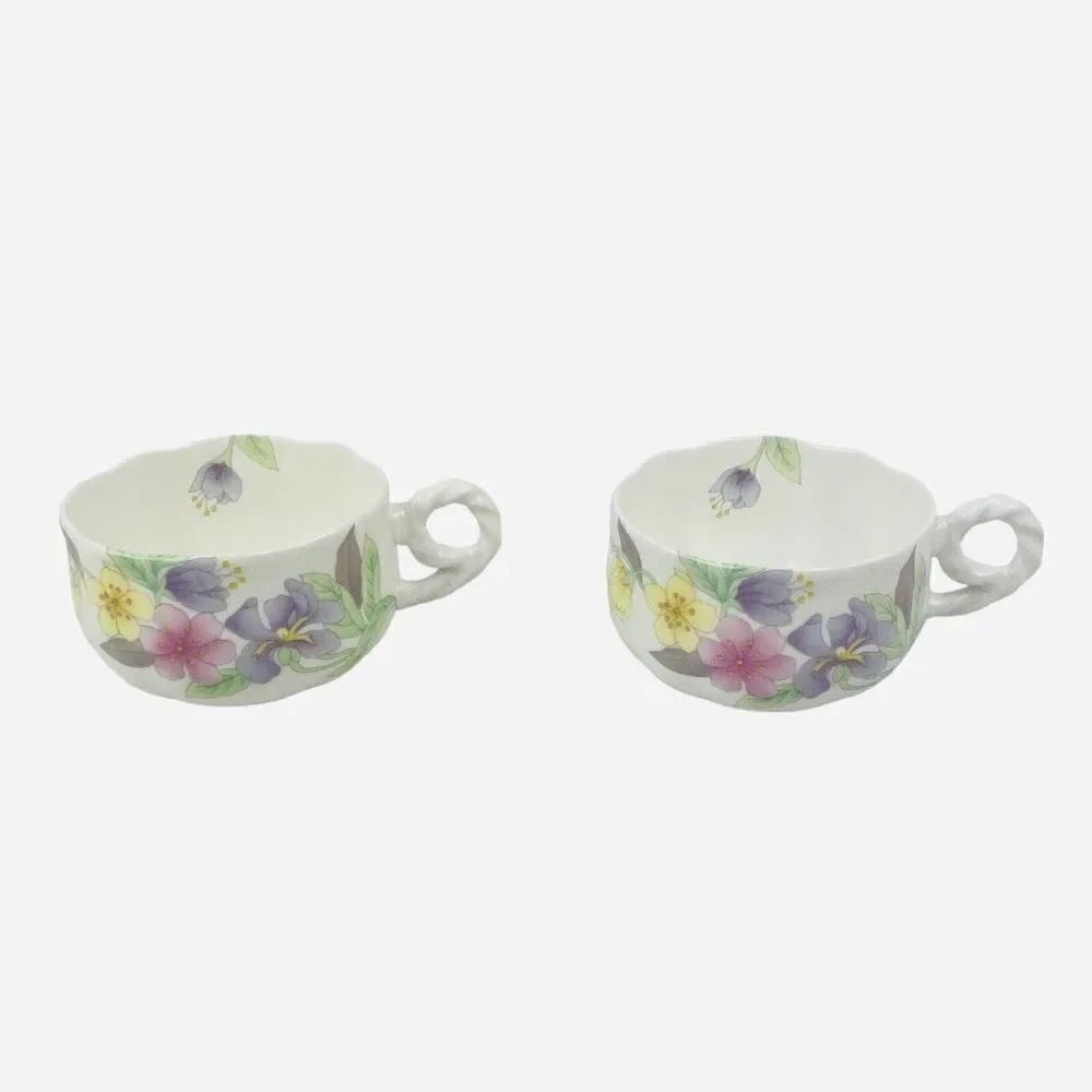 Hankook Bone China England Original Tech Teacup Saucers 2 Sets Korea NIB Floral